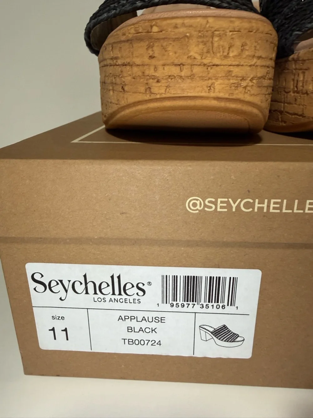 Seychelles Black Woven Cork Platform Mules